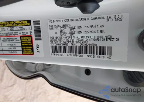 2022 Toyota Tacoma Trd Off Road from USA, damaged, VIN 3TYCZ5AN6NT099703